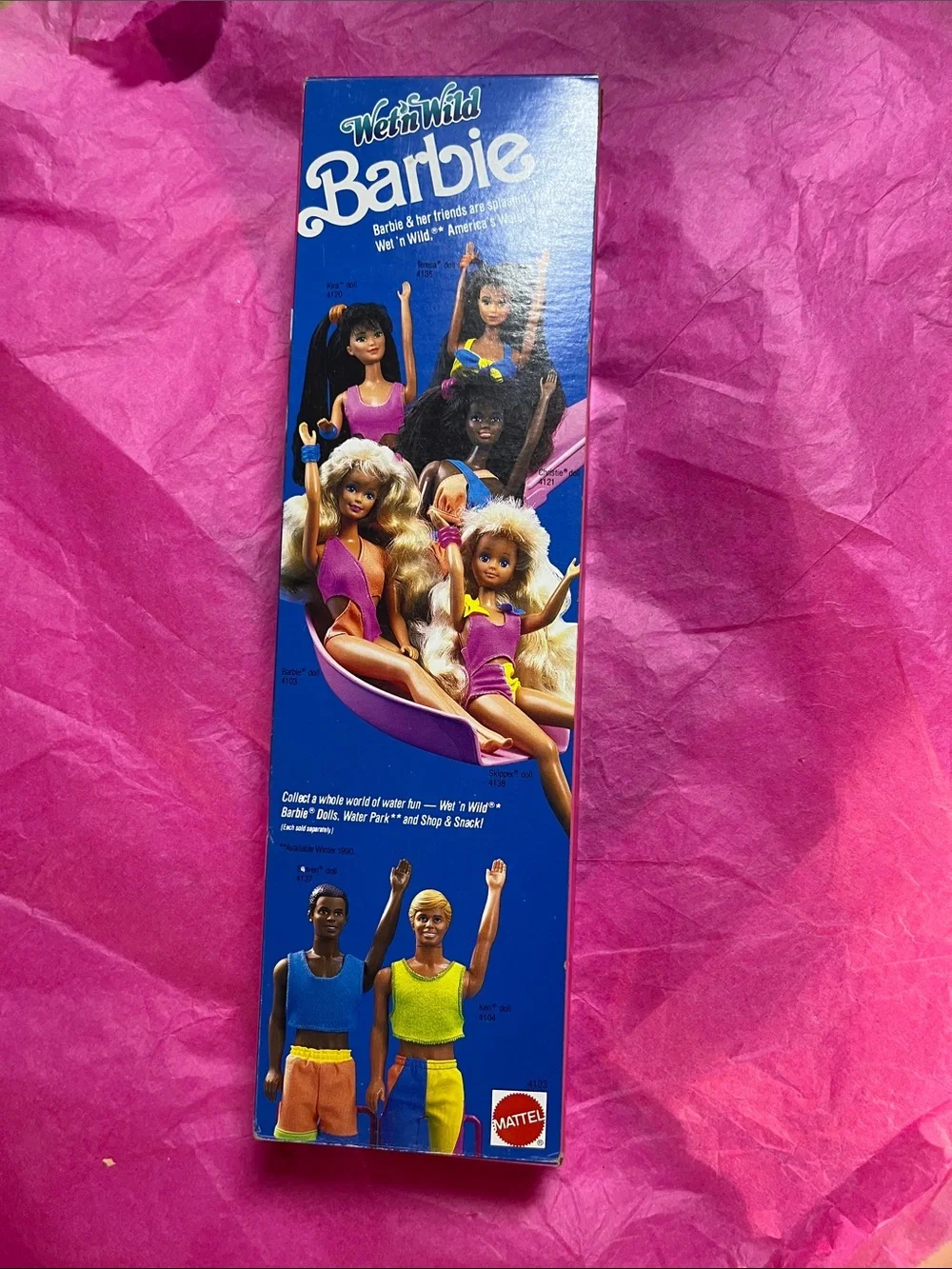 vintage 1989 Mattel Wet 'n Wild Barbie doll Pink & Orange Swimsuit NRFB